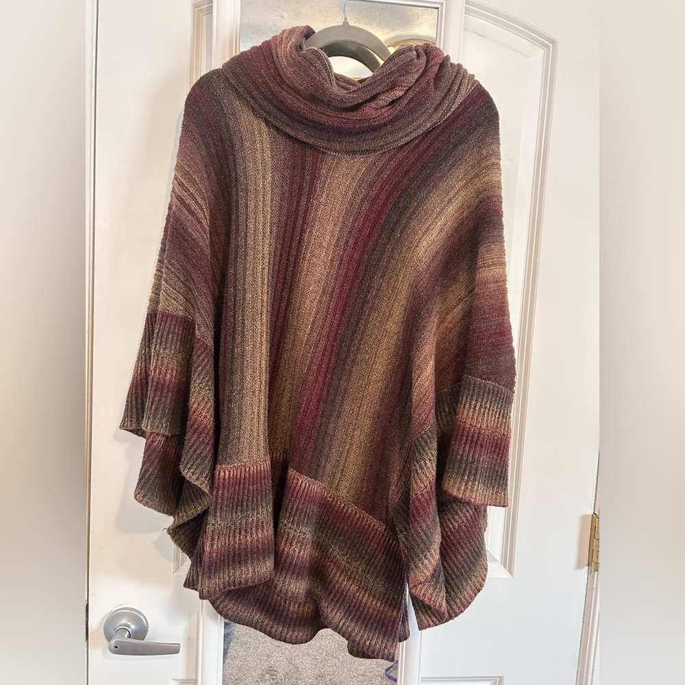Dor Dor Couture Striped Cowl Neck Boho Poncho Sweater Size Small